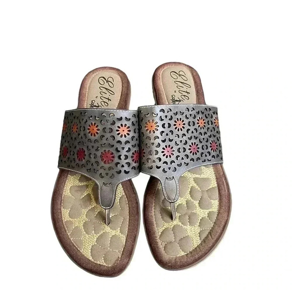 Elite by Corky’s Dominican Perforated Leather Gray Women’s Flat Sandal size 9 - Picture 2 of 15